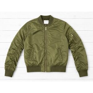 Heart & Hips Womens Bomber Jacket Large Olive‎ Green MA-1 Zip Flight Jacket